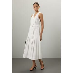 EUDON CHOI COLLECTIVE White Pleated Sleeveless V-Neck Button Maxi Dress Size 6